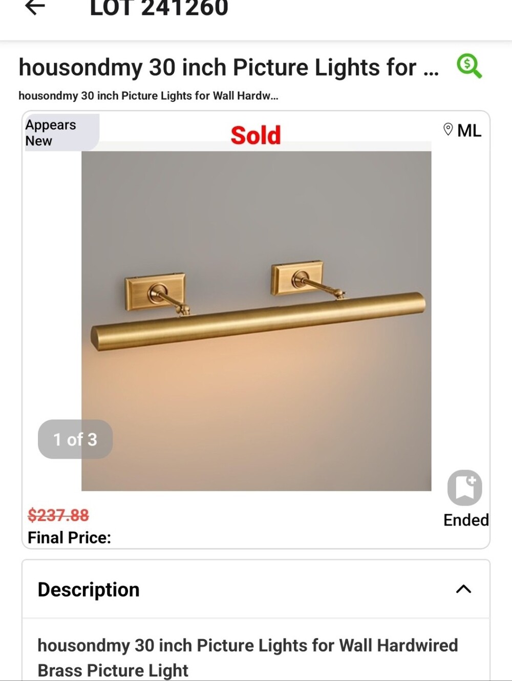 Housondmy 30" Brass Picture Light 4-Light Hardwired Wall Mount